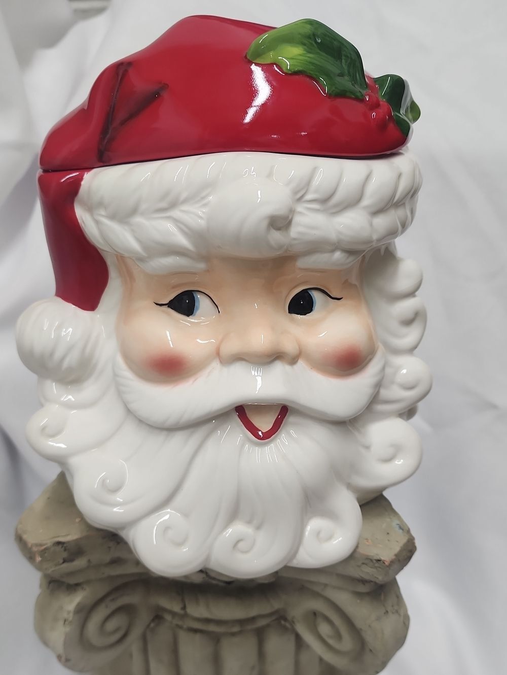 Santa Cookie Jar Christmas Holiday Winter Sleigh Bell Bistro